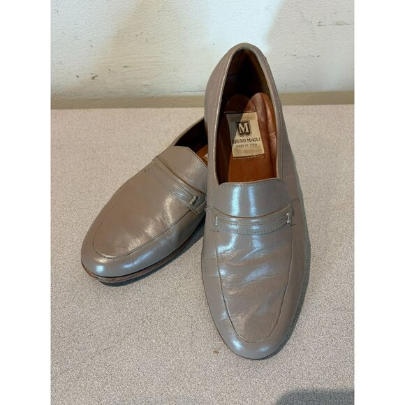 Bruno Magli Men\'s Leather Loafers Size 8.5 W, Made in Italy Taupe Slip-On Shoes main image 15